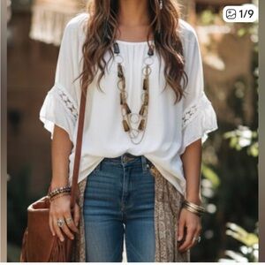 Bellambra Italy White Boho Lace Sleeve Layered Top - Size M